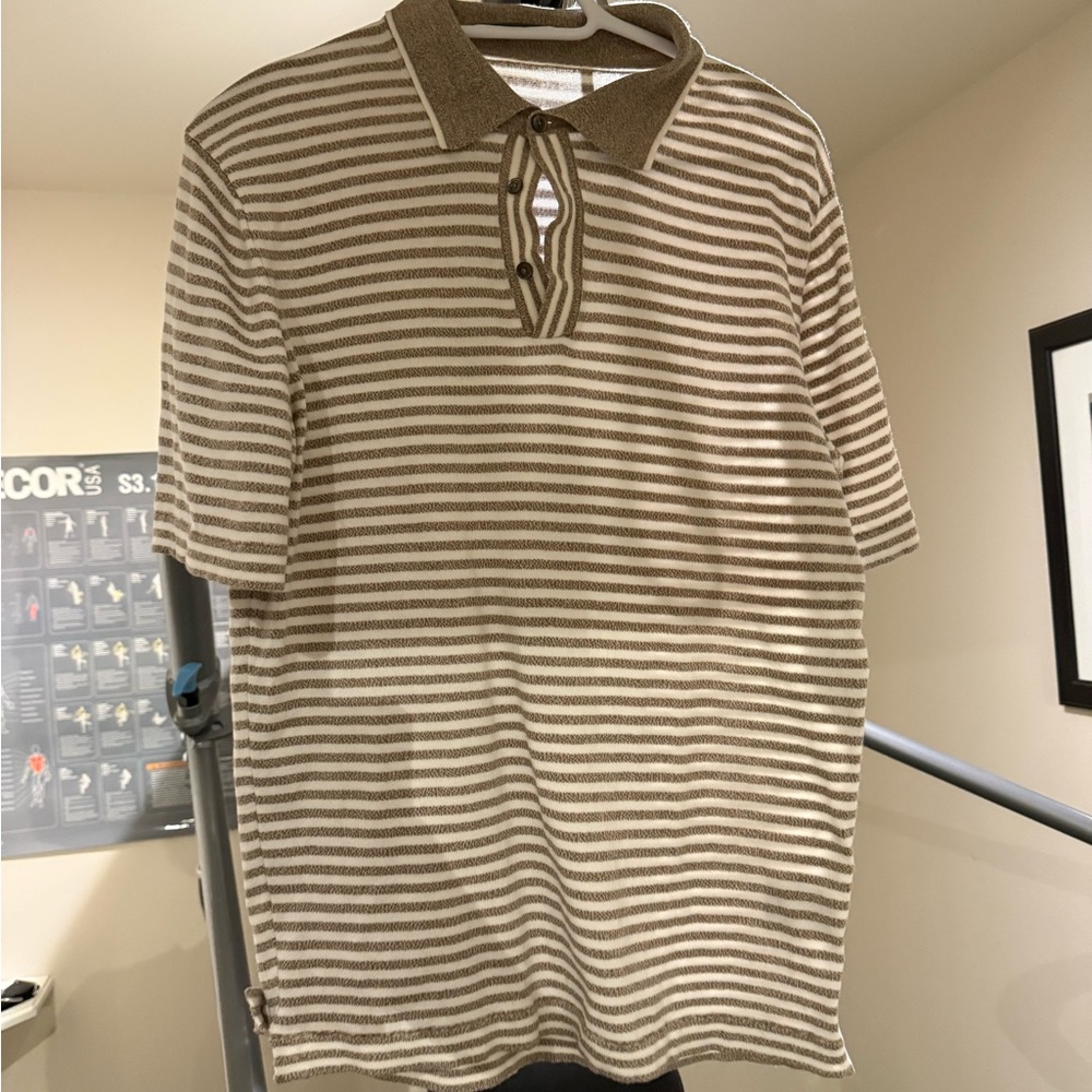 Saks Fifth Avenue Brown and Cream Polo Shirt